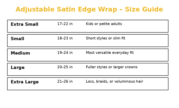 Adult Satin Edge Wrap (19 - 26in) - Adjustable Hair Protection | Couronne Par Elle - Couronne Par Elle